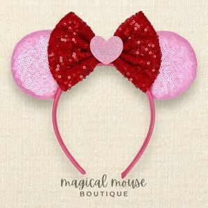Valentine’s Pink & Red Heart Minnie Ears | Disney-Inspired Mouse Ears Headband